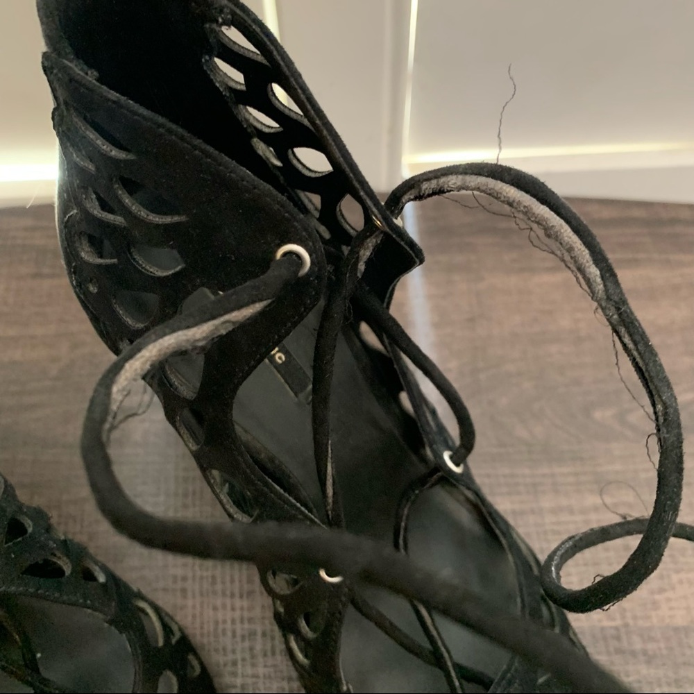 Zara black openwork wraparound lace up high heel sandals - Picture 5 of 12